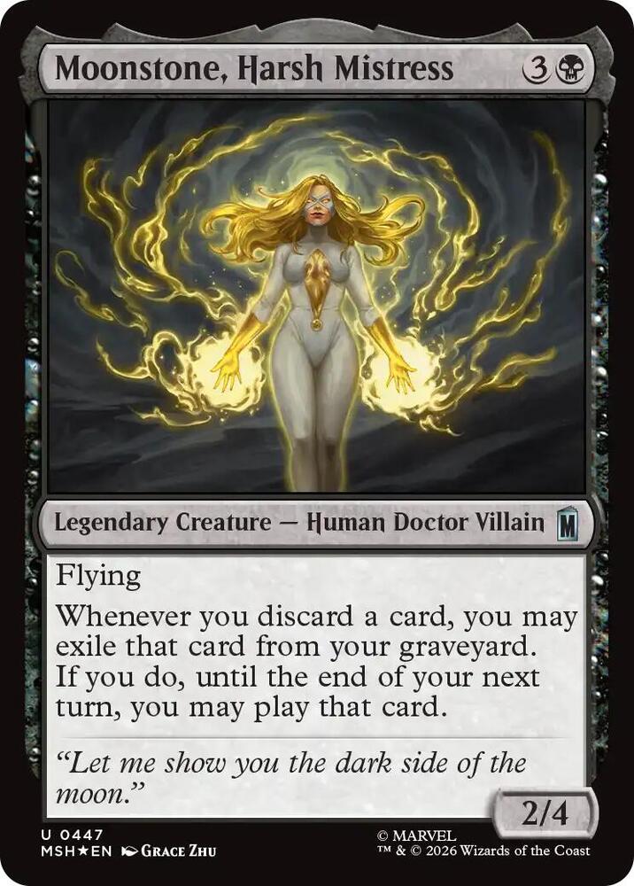 Moonstone, Harsh Mistress (Surge Foil) 447 card from Marvel Super Heroes