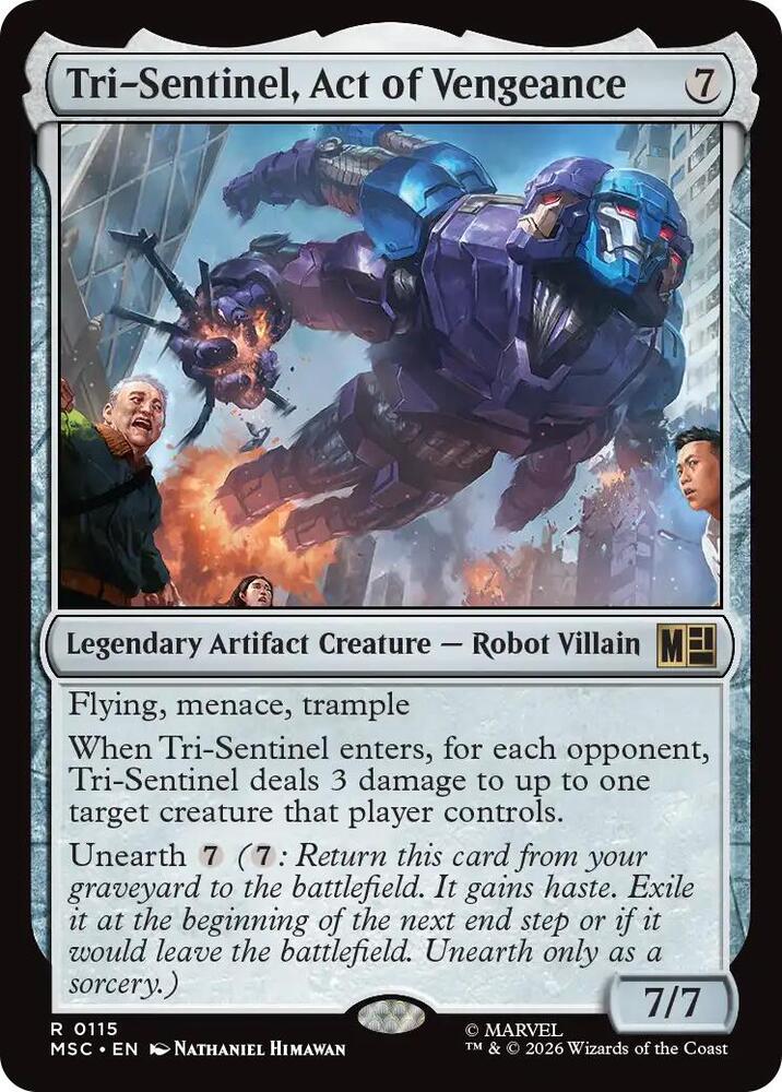 Tri-Sentinel, Act of Vengeance 115 card from Commander: Marvel Super Heroes