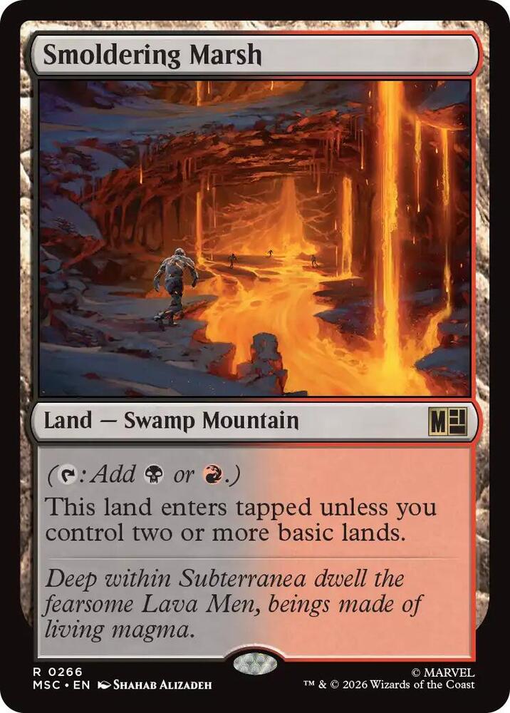Smoldering Marsh 266 card from Commander: Marvel Super Heroes