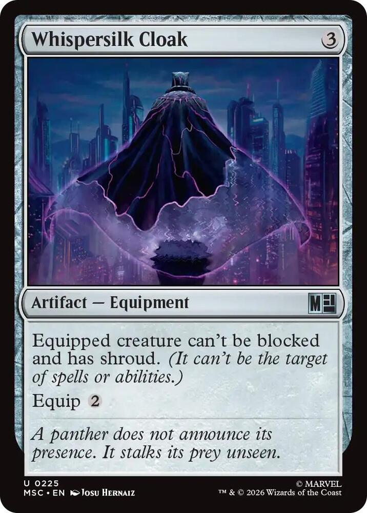 Whispersilk Cloak (Surge Foil) 225 card from Commander: Marvel Super Heroes