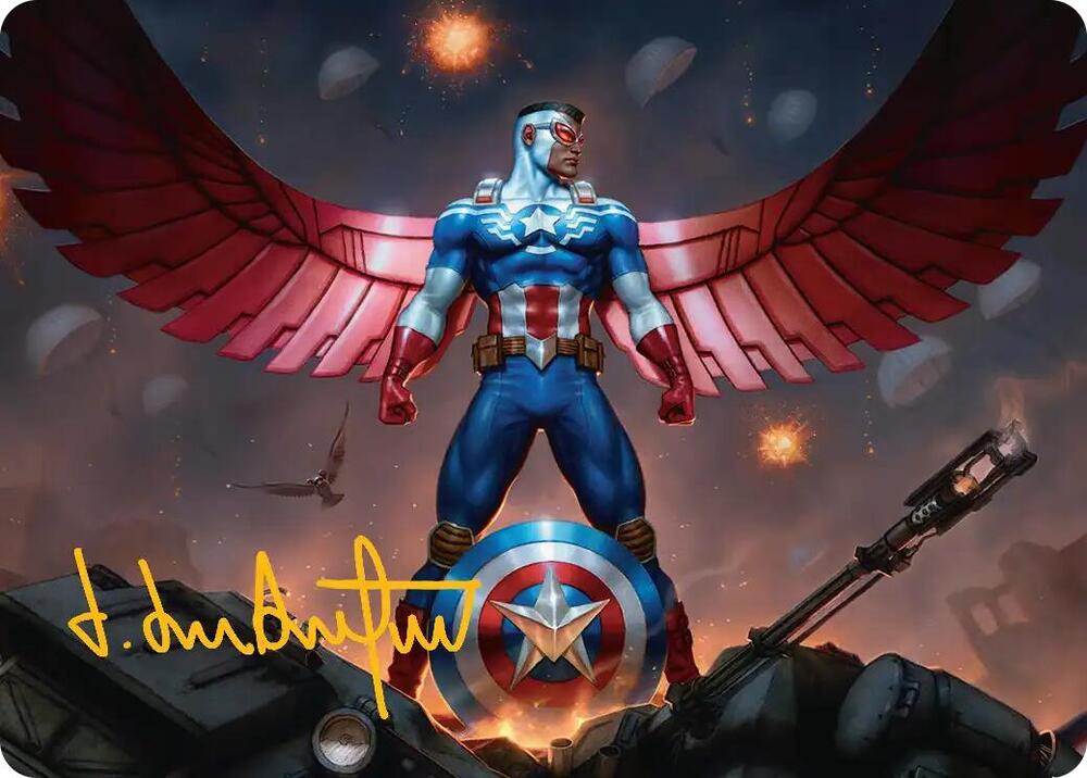 Captain America, Wings of Freedom Art Card (2/45) (Gold-Stamped Signature) card from Art Series: Marvel Super Heroes