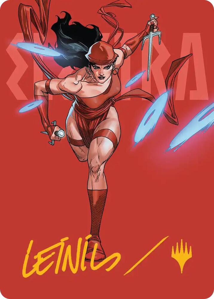 Elektra, Daughter of the Hand Art Card (Gold-Stamped Signature) 25 card from Art Series: Marvel Super Heroes