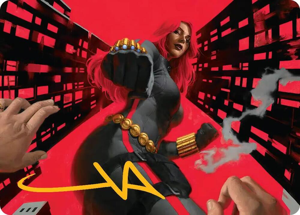 Black Widow, Deadly Hunter Art Card (Gold-Stamped Signature) 42 card from Art Series: Marvel Super Heroes