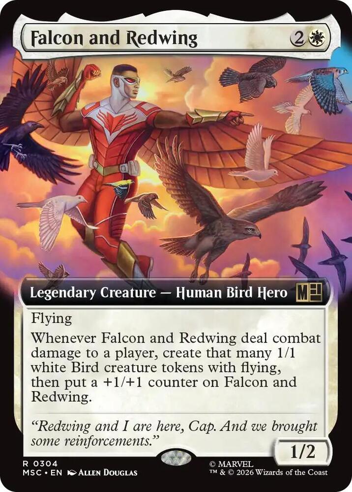 Falcon and Redwing (Extended Art) 304 card from Commander: Marvel Super Heroes