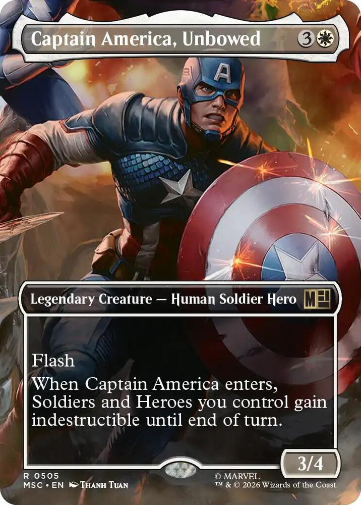 Captain America, Unbowed (Borderless) 505 card from Commander: Marvel Super Heroes