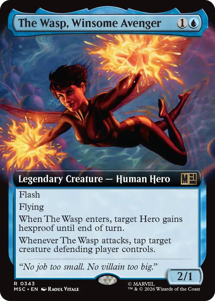 The Wasp, Winsome Avenger (Extended Art) 343 card from Commander: Marvel Super Heroes