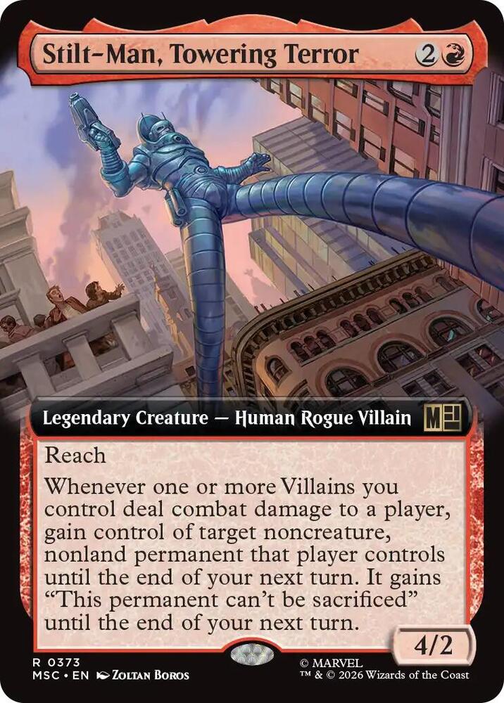 Stilt-Man, Towering Terror (Extended Art) 373 card from Commander: Marvel Super Heroes