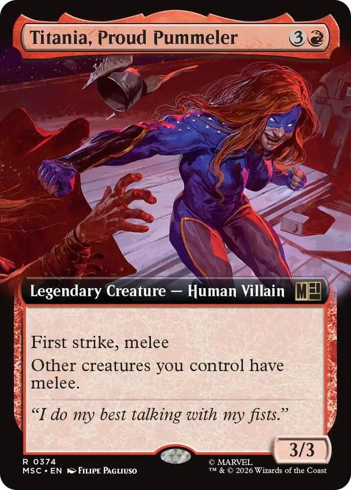 Titania, Proud Pummeler (Extended Art) 374 card from Commander: Marvel Super Heroes