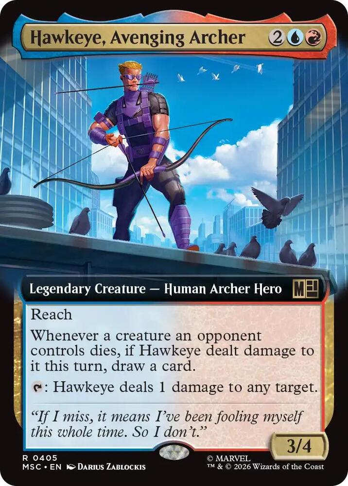 Hawkeye, Avenging Archer (Extended Art) 405 card from Commander: Marvel Super Heroes