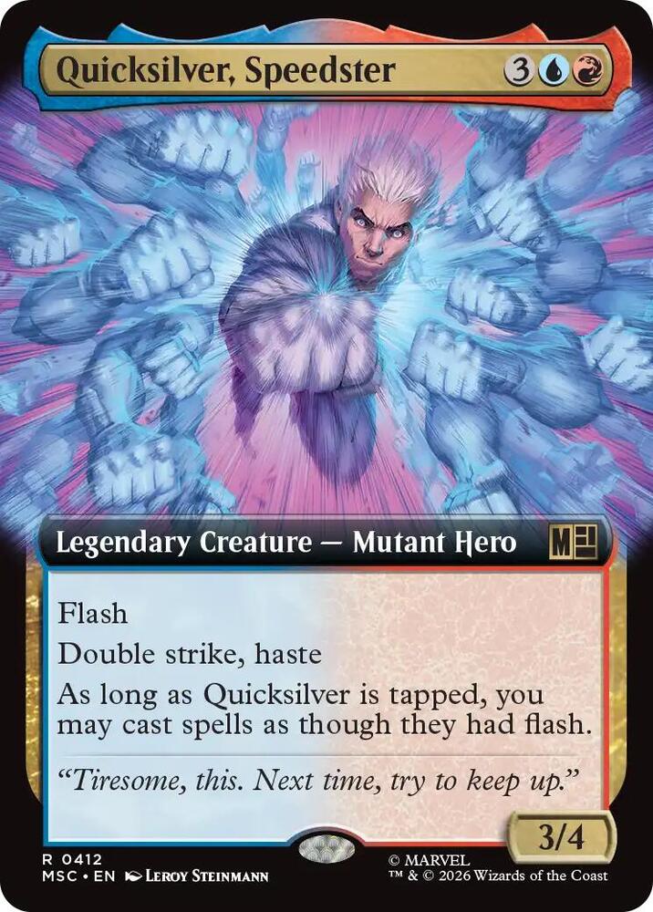 Quicksilver, Speedster (Extended Art) 412 card from Commander: Marvel Super Heroes
