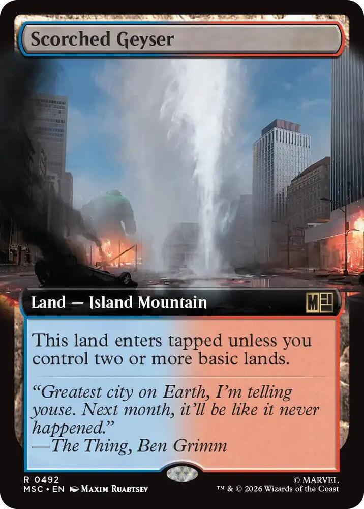 Scorched Geyser (Extended Art) 492 card from Commander: Marvel Super Heroes