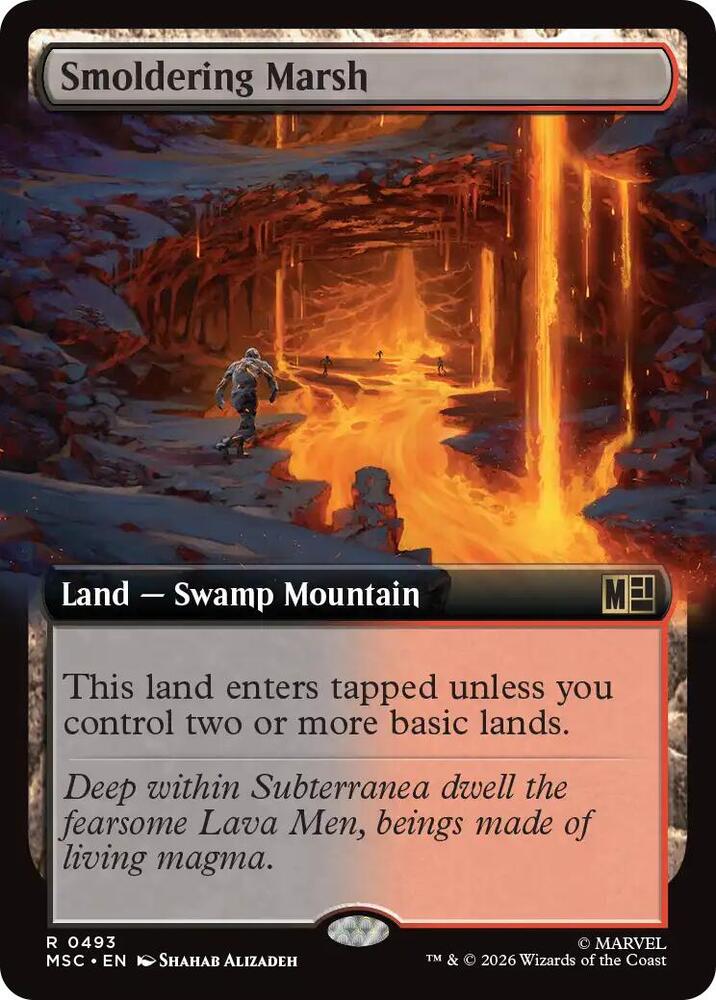 Smoldering Marsh (Extended Art) 493 card from Commander: Marvel Super Heroes