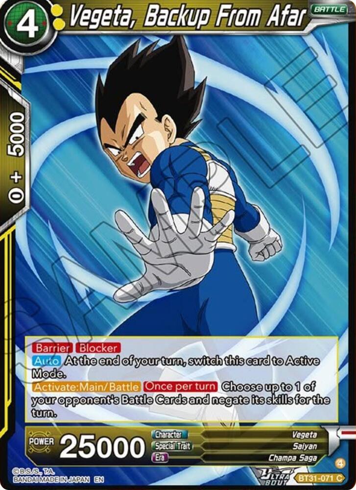 Vegeta, Backup From Afar BT31-071 card from Impact Beyond Dimensions