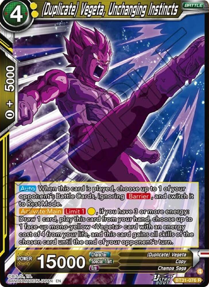 (Duplicate) Vegeta, Unchanging Instincts BT31-076 card from Impact Beyond Dimensions