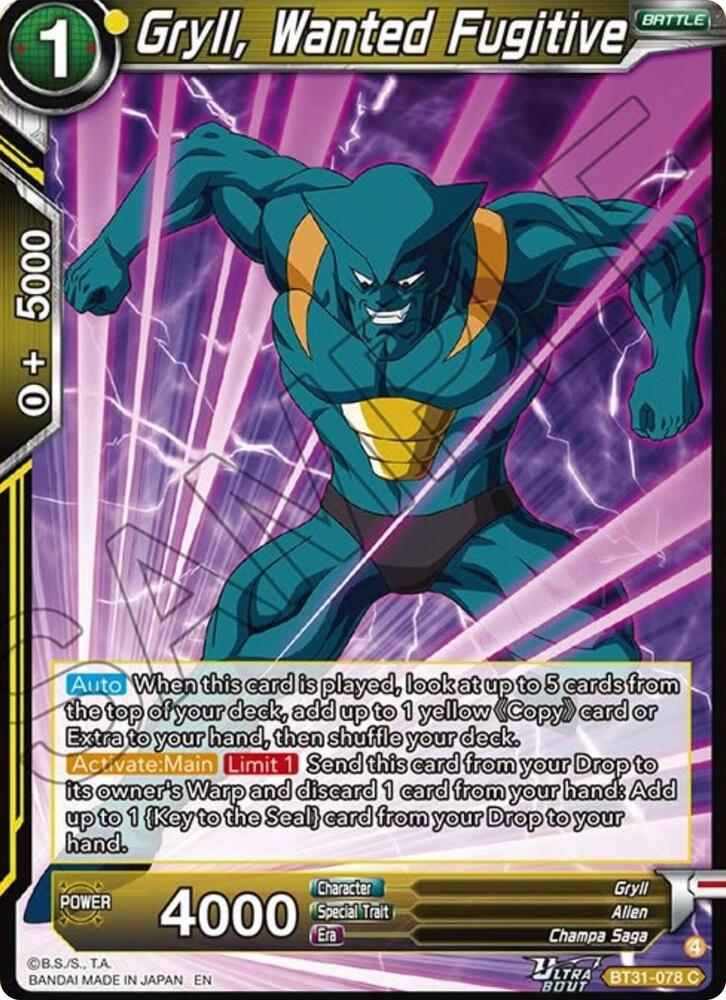Gryll, Wanted Fugitive BT31-078 card from Impact Beyond Dimensions