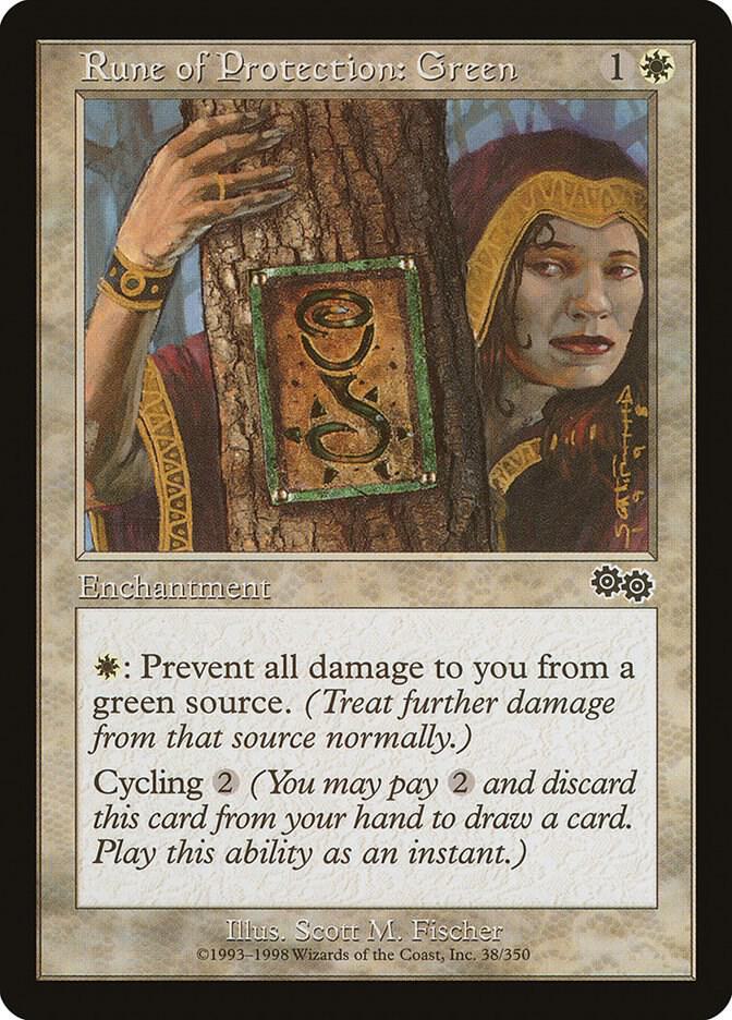 Rune of Protection: Green 38 card from Urza's Saga