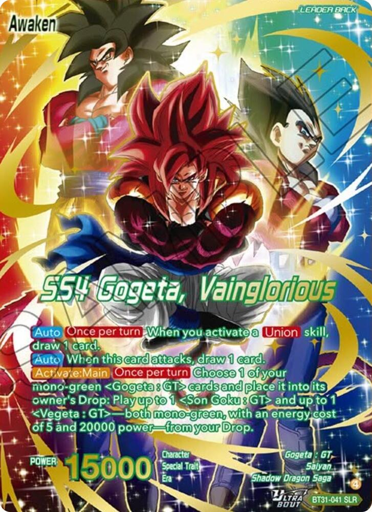 SS4 Son Goku & SS4 Vegeta // SS4 Gogeta, Vainglorious (SLR) BT31-041 card from Impact Beyond Dimensions