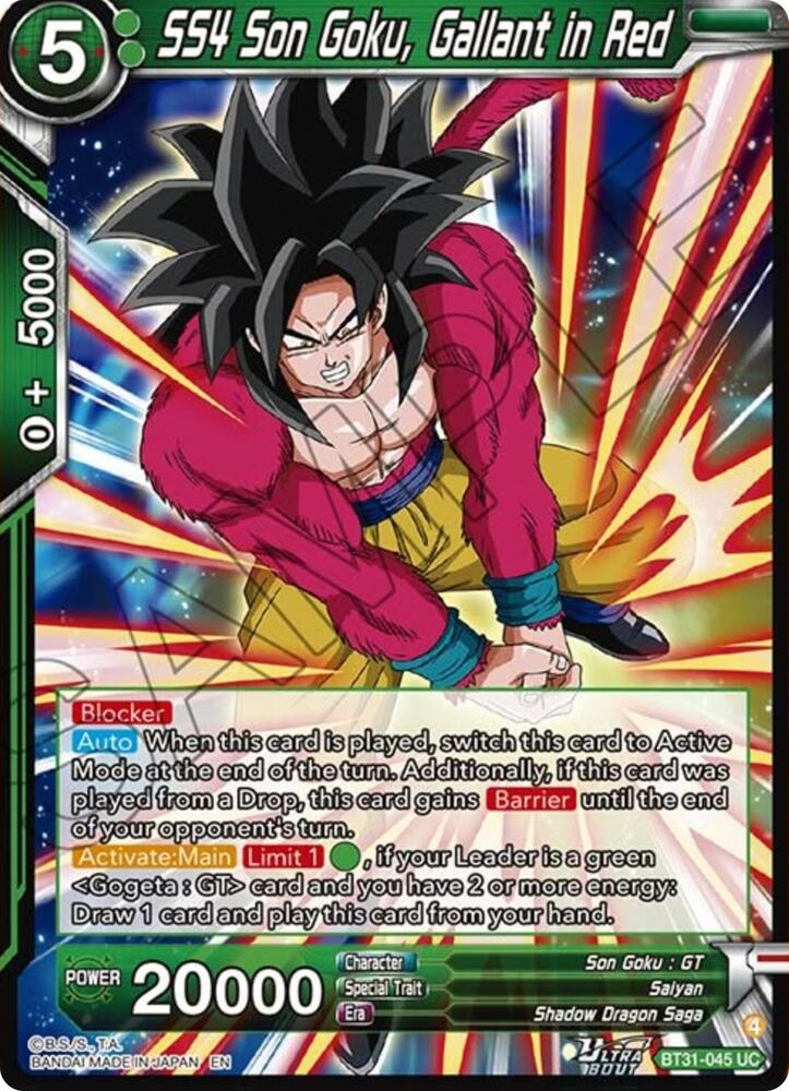 SS4 Son Goku, Gallant in Red BT31-045 card from Impact Beyond Dimensions