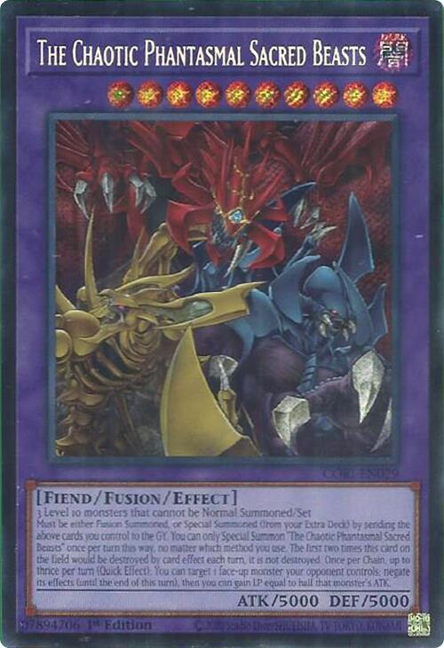 The Chaotic Phantasmal Sacred Beasts (Secret Rare) CORI-EN029 card from Chaos Origins
