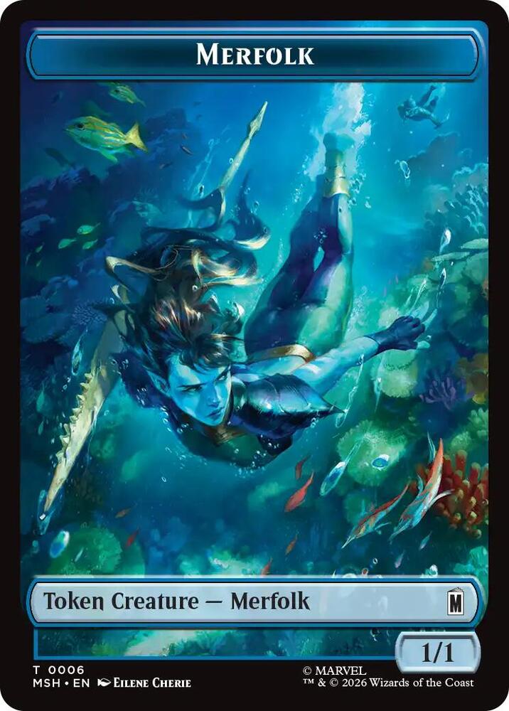 Merfolk // Doombot Double-Sided Token 006/018 card from Marvel Super Heroes