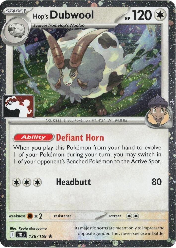Hop's Dubwool (Cosmos Holo) 136/159 card from Prize Pack Series Cards