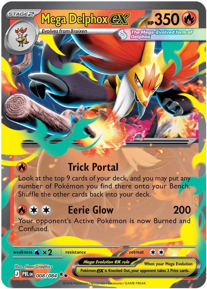 Mega Delphox ex 008/084 card from ME05: Pitch Black