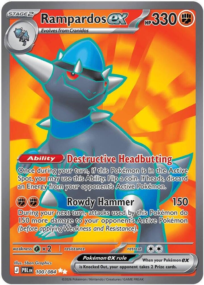 Rampardos ex 100/084 card from ME05: Pitch Black