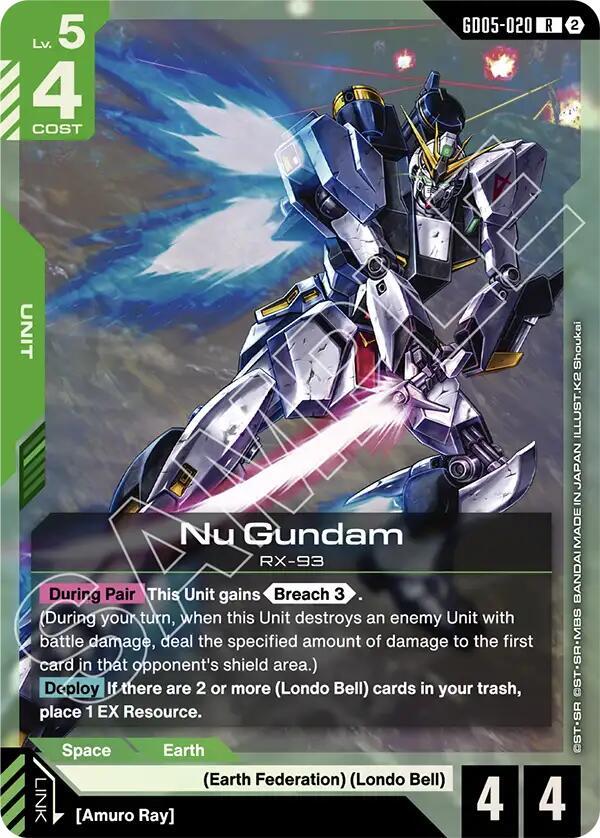 Nu Gundam GD05-020 card from Freedom Ascension