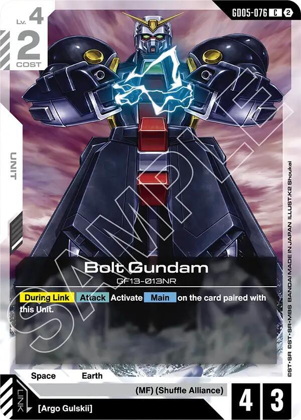 Bolt Gundam GD05-076 card from Freedom Ascension