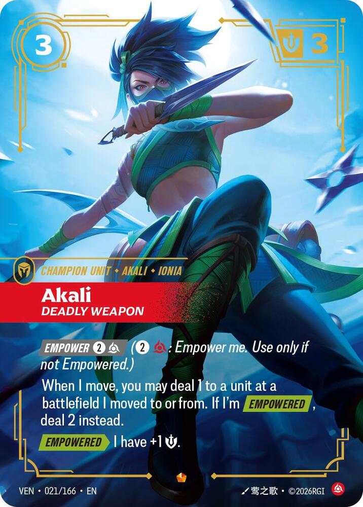 Akali, Deadly Weapon 021/166 card from Vendetta