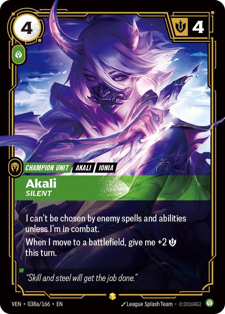 Akali, Silent (Alternate Art) 038a/166 card from Vendetta