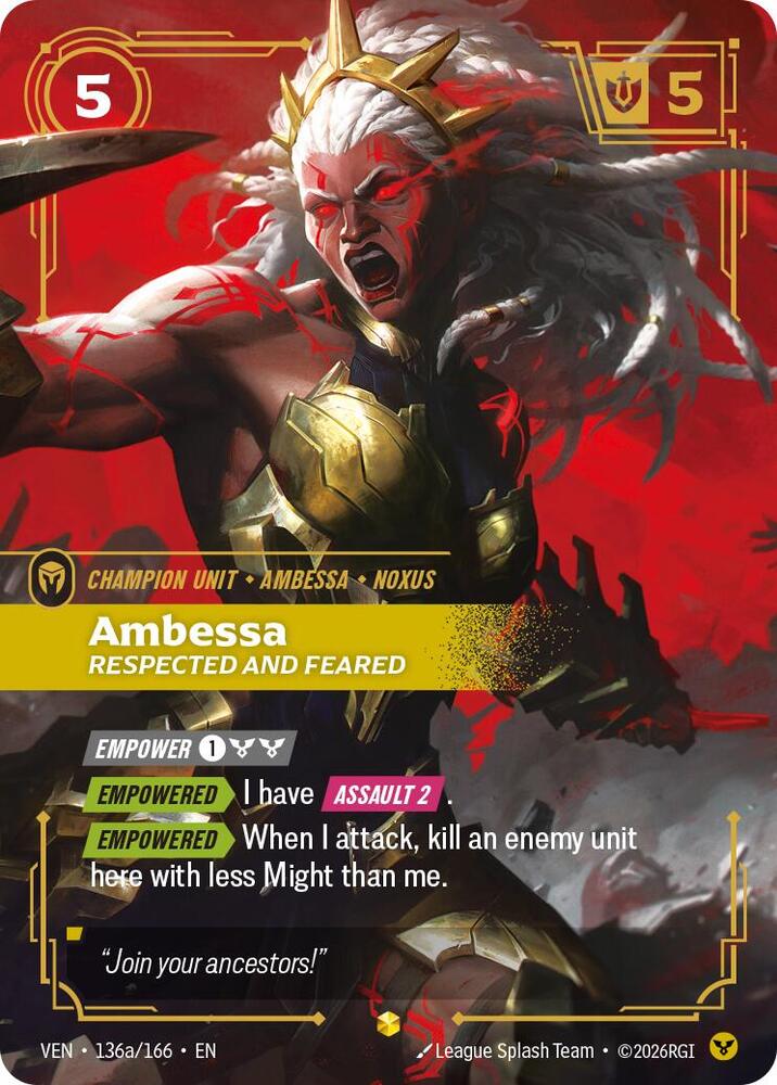 Ambessa, Respected and Feared (Alternate Art) 136a/166 card from Vendetta