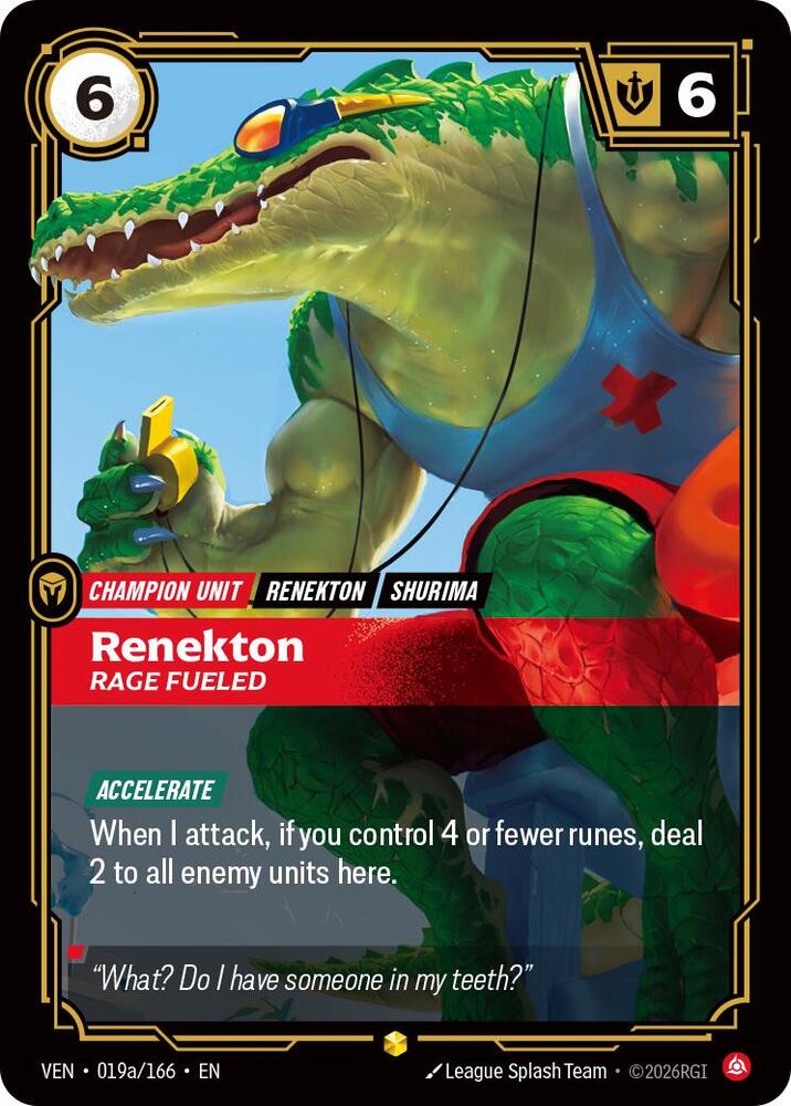 Renekton, Rage Fueled (Alternate Art) 019a/166 card from Vendetta
