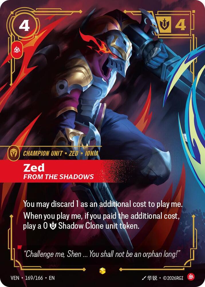 Zed, From the Shadows (Overnumbered) 169/166 card from Vendetta