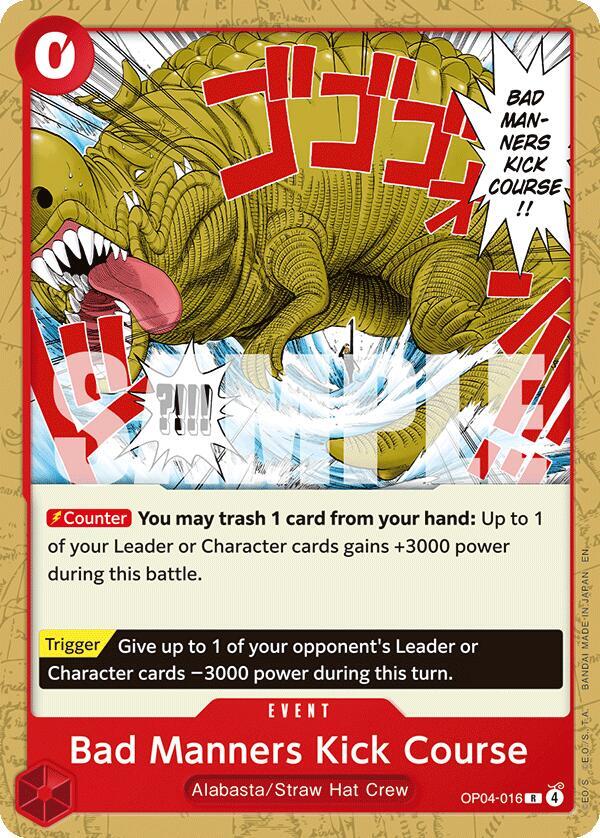 Bad Manners Kick Course OP04-016 card from Starter Deck 31: RED Monkey.D.Luffy