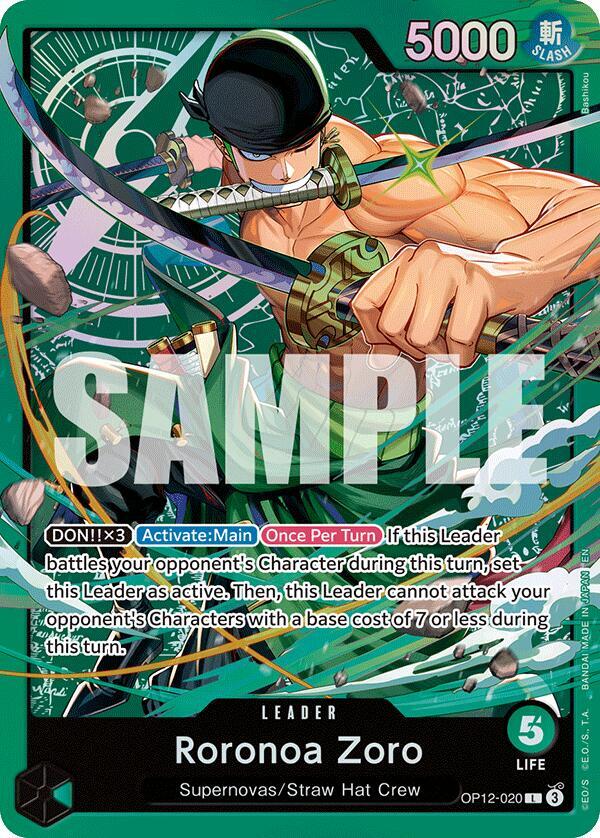 Roronoa Zoro OP12-020 card from Starter Deck 32: GREEN Roronoa Zoro