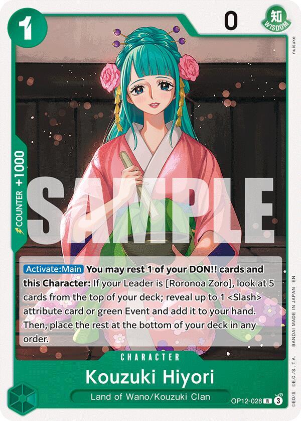 Kouzuki Hiyori OP12-028 card from Starter Deck 32: GREEN Roronoa Zoro