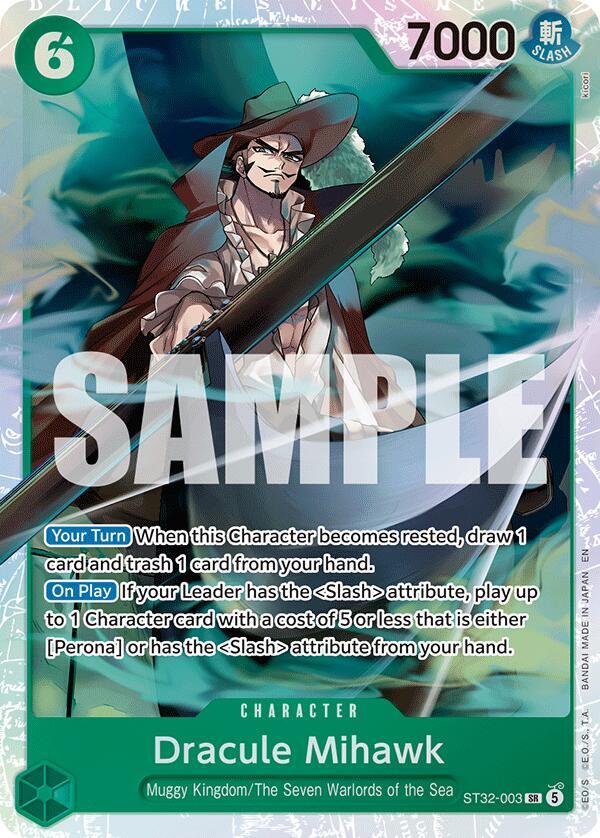 Dracule Mihawk ST32-003 card from Starter Deck 32: GREEN Roronoa Zoro