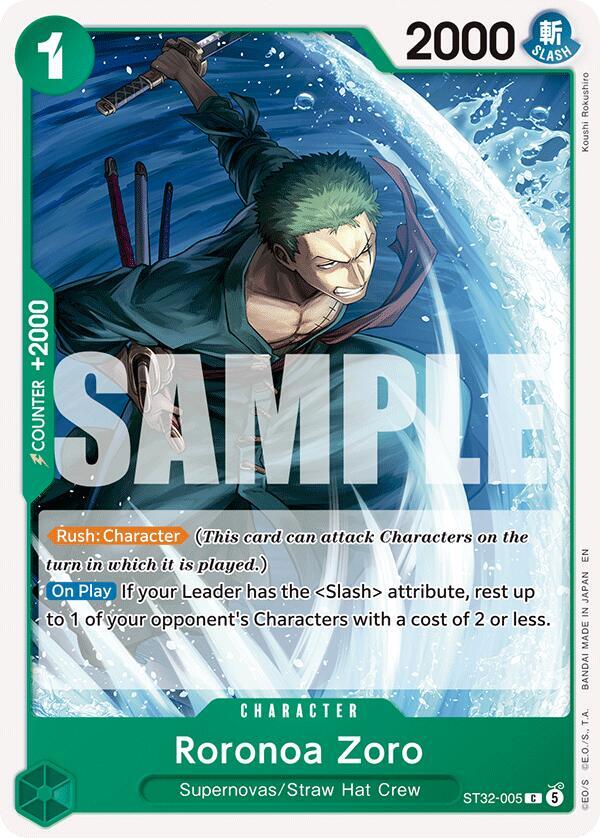 Roronoa Zoro ST32-005 card from Starter Deck 32: GREEN Roronoa Zoro