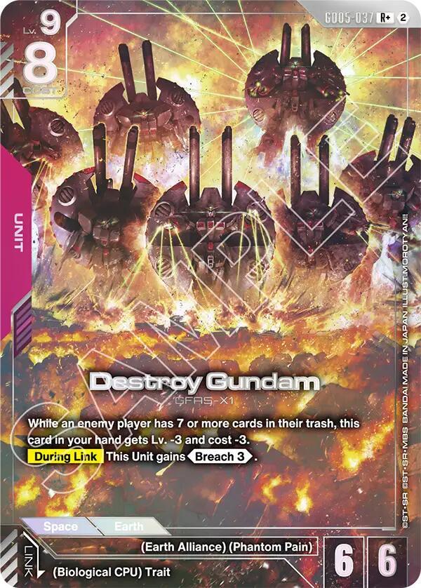 Destroy Gundam (R+) GD05-037 card from Freedom Ascension