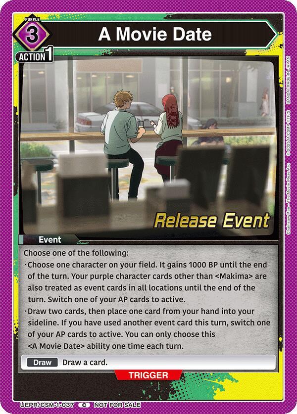 A Movie Date UE22BT/CSM-1-037 card from UE22BT: CHAINSAW MAN Release Event