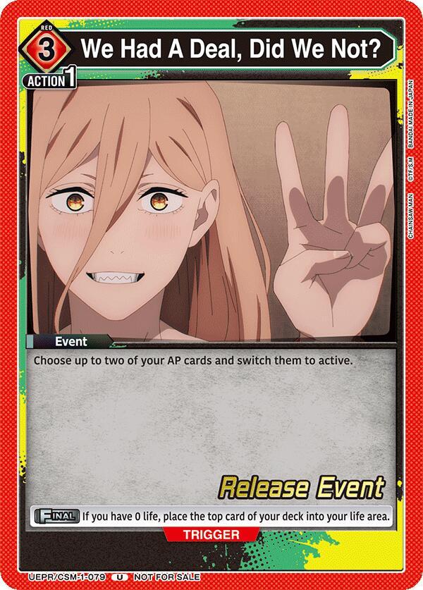 We Had A Deal, Did We Not? UE22BT/CSM-1-079 card from UE22BT: CHAINSAW MAN Release Event