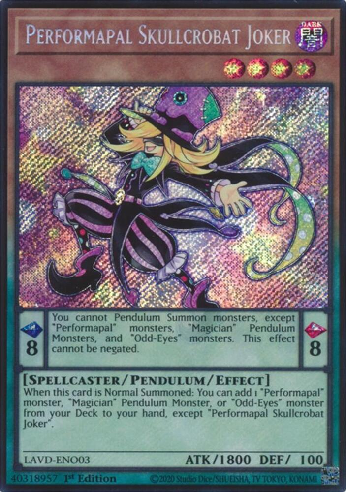 Performapal Skullcrobat Joker (Secret Rare) LAVD-ENO03 card from Legendary Arc-V Decks