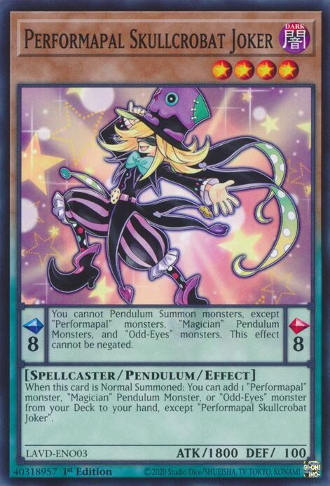Performapal Skullcrobat Joker LAVD-ENO03 card from Legendary Arc-V Decks