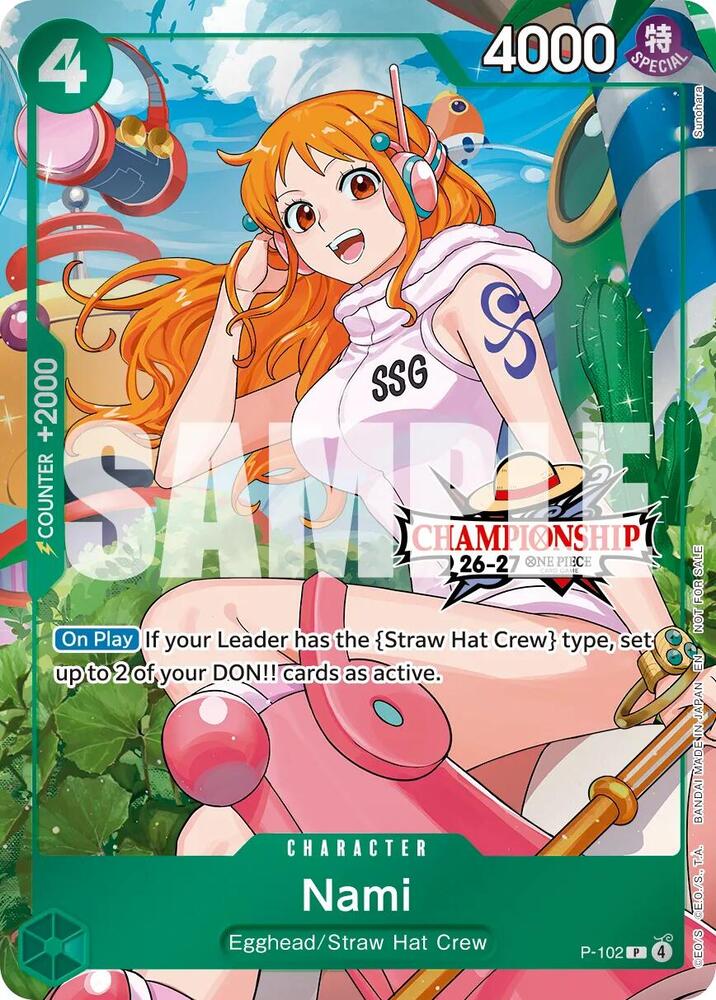 Nami (CS 26-27 Celebration Pack) P-102 card from One Piece Promotion Cards