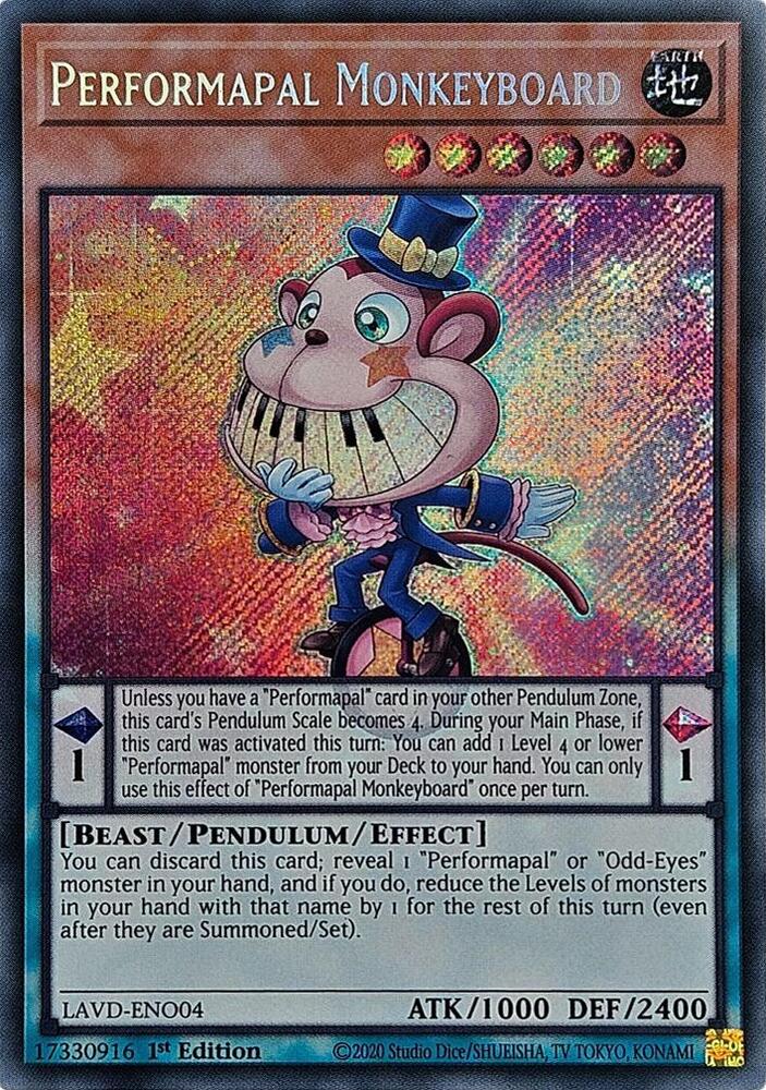 Performapal Monkeyboard (Secret Rare) LAVD-ENO04 card from Legendary Arc-V Decks
