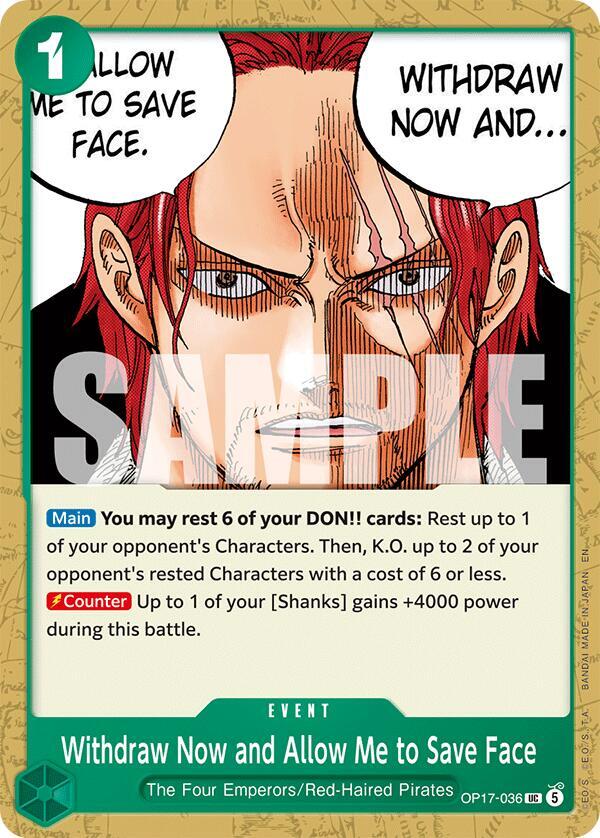 Withdraw Now and Allow Me to Save Face OP17-036 card from The World's Strongest Warriors