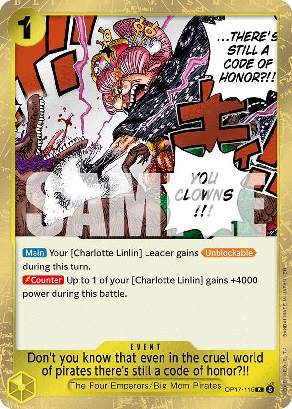 Don't you know that even in the cruel world of pirates there's still a code of honor?!! OP17-115 card from The World's Strongest Warriors