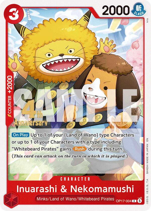 Inuarashi & Nekomamushi OP17-004 card from The World's Strongest Warriors Release Event Cards