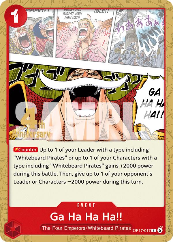 Ga Ha Ha Ha!! OP17-017 card from The World's Strongest Warriors Release Event Cards